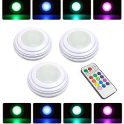 Kit 3 Luminárias Lâmpadas Redondas Adesivas a Pilhas Rgb - 1