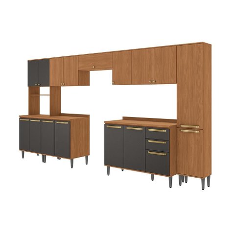 Armário de Cozinha Completa 390cm Preto Grid Elara Kappesberg