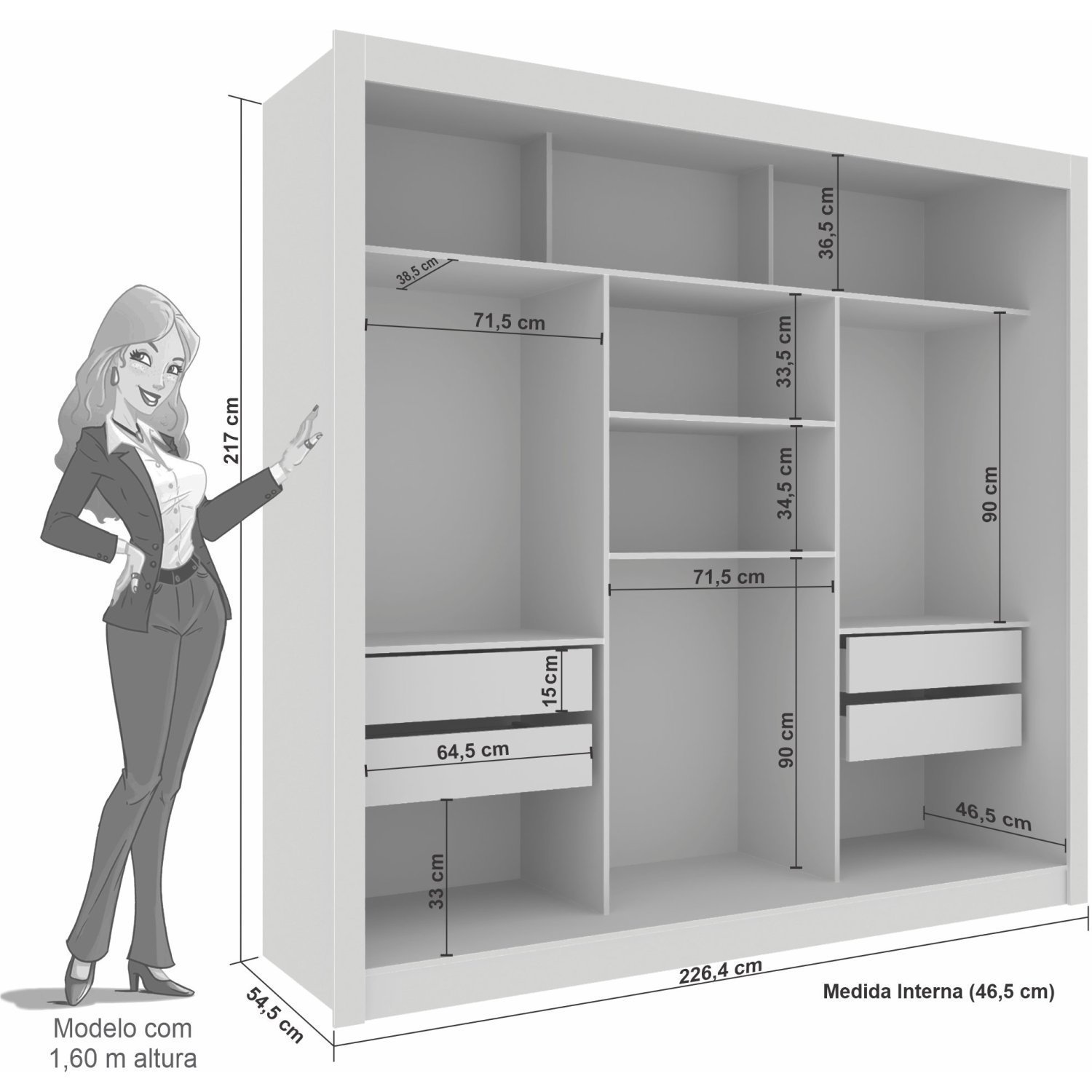 Guarda Roupa Casal 3 Portas 4 Gavetas Seul Sallêto Móveis - 4