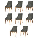 Ver imagem 2 de Kit 8 Cadeiras de Jantar Estofada Elisa Anatômica Capitonê Linho Chumbo Base Madeira Maciça Mel