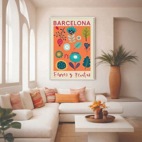 Quadro Canvas Barcelona Flores Plantas 40x30cm Mold Branca