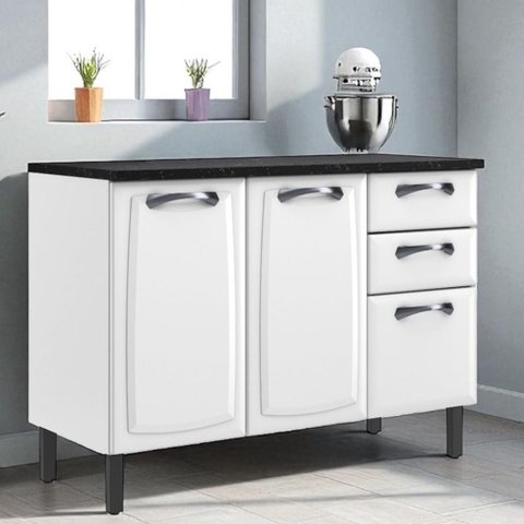 Balcão Cozinha em Aço 3 Portas e 2 Gavetas 120cm com Tampo New Premium Itatiaia