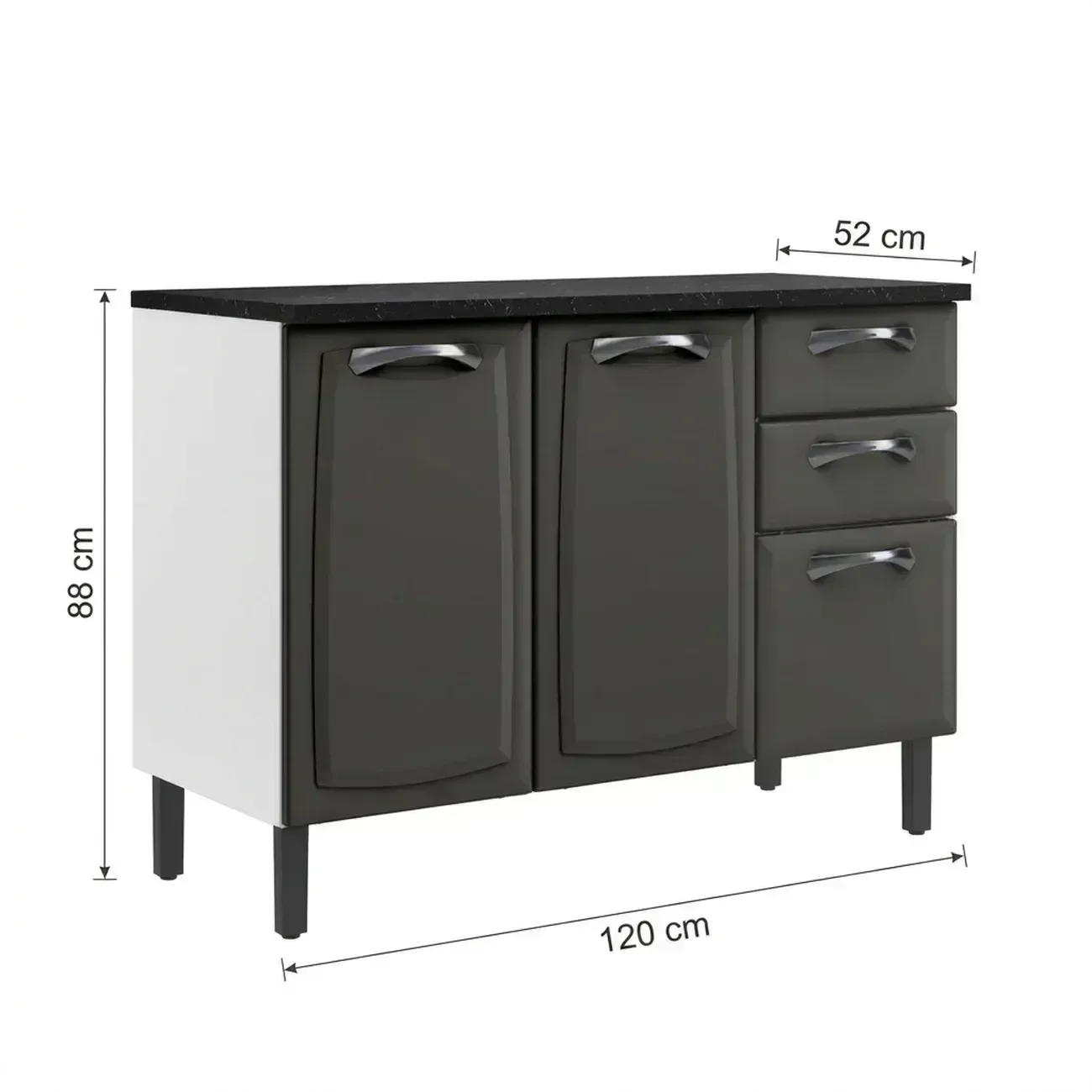 Ver imagem 4 de Balcão de Cozinha em Aço 3 Portas 2 Gavetas 120cm com Tampo New Premium Itatiaia Cinza Grafite/Branco
