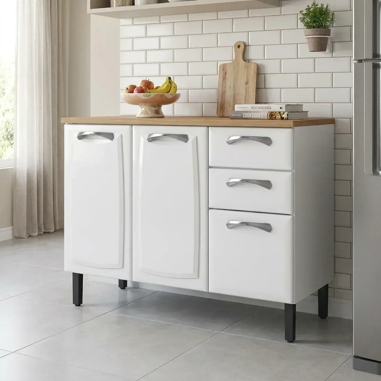 Ver imagem 1 de Balcão de Cozinha em Aço 3 Portas e 2 Gavetas 120cm sem Tampo New Premium Itatiaia Branco
