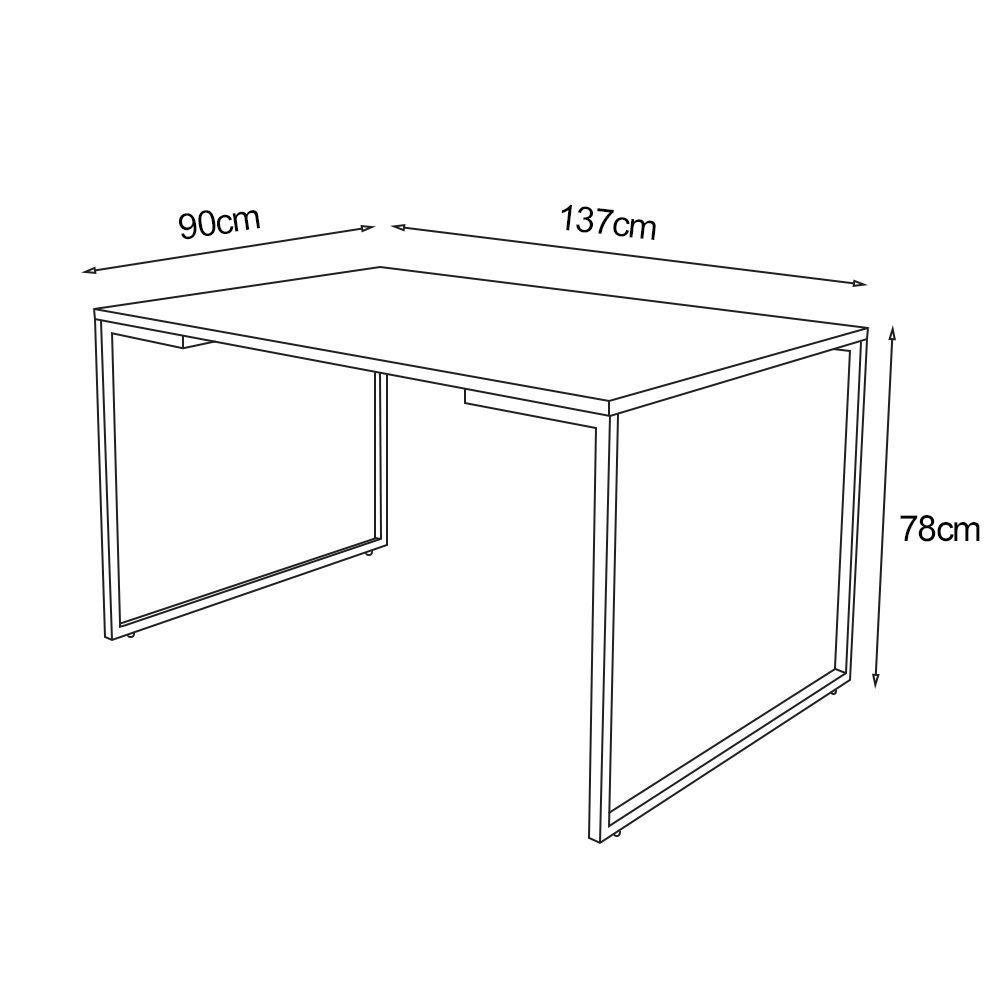 Mesa Industrial Base Ferro Preto Tampo 137X90 Branco 4 Cadeiras Ferro Preto Assento Preto Branco - 2