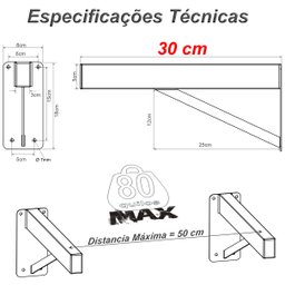 2 Suportes Pia Parafusar Bancada Aparador 30 Cm Preto - 3