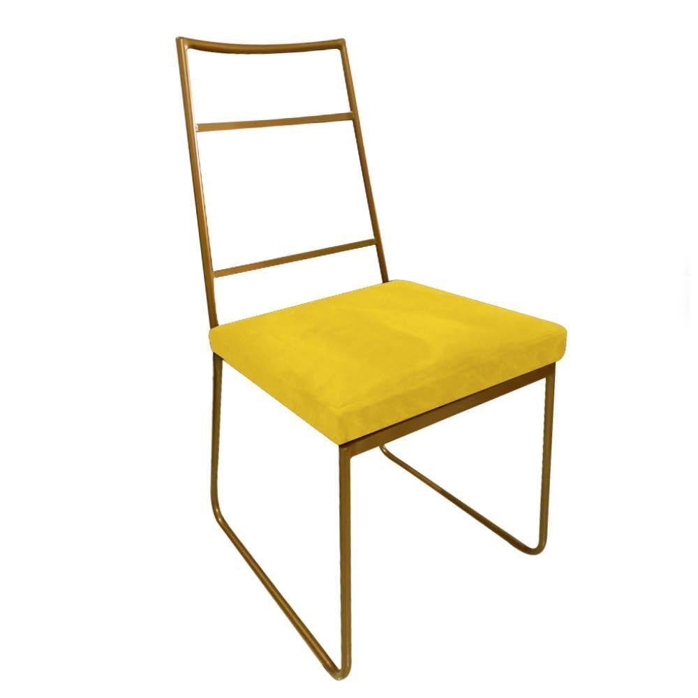 Kit 06 Cadeiras Sala De Jantar Ferro Dourado Amarelo - 2