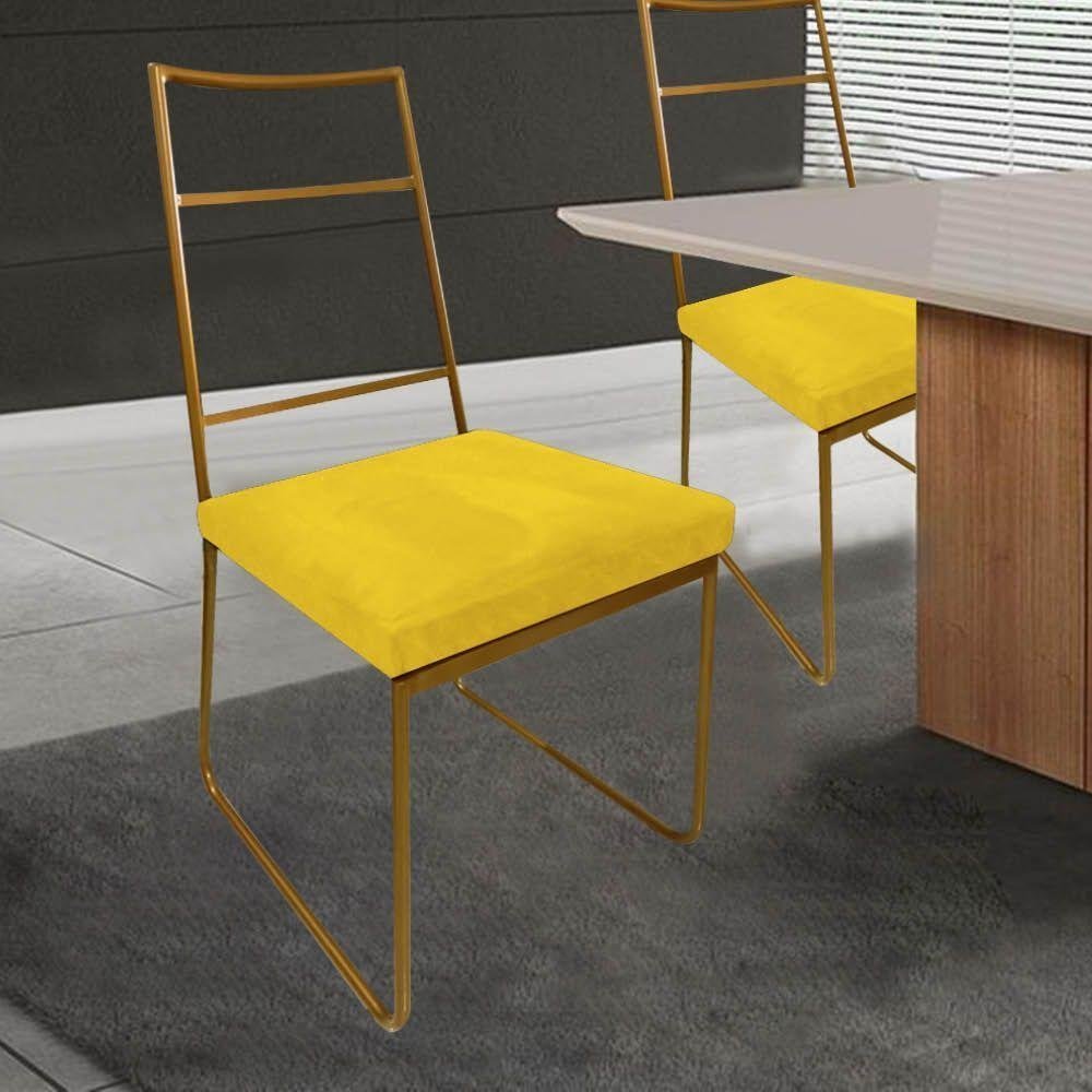 Kit 06 Cadeiras Sala De Jantar Ferro Dourado Amarelo - 3