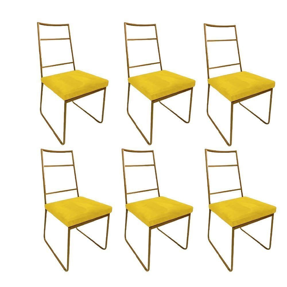 Kit 06 Cadeiras Sala De Jantar Ferro Dourado Amarelo - 1