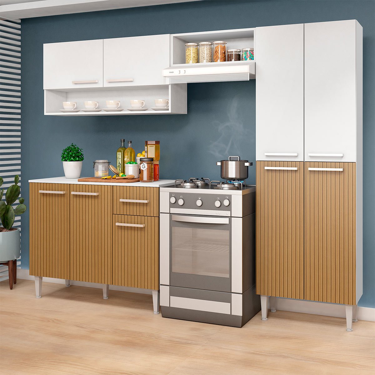 Cozinha Modulada Completa Madri 225Cm 4 Peças 9 Portas 1 Gaveta MDP ...