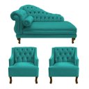 Ver imagem 1 de Recamier Larissa 160 cm e 2 Poltronas Genesis Suede Azul Turquesa - LM DECOR