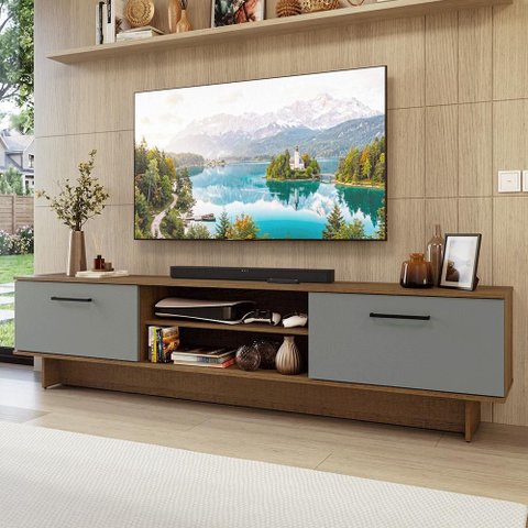 Rack para Tv até 80 Polegadas 218 Cm 2 Portas Rustic/cinza Agata Madesa
