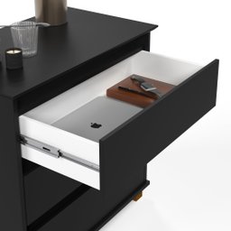Mesa De Cabeceira Mini Cômoda Criado 3 Gavetas Para Quarto:Black - 3