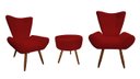 Ver imagem 1 de Kit 2 Poltronas Decorativa Emilia + Puff Redondo Suede Vermelho Pés Madeira Ms Decor