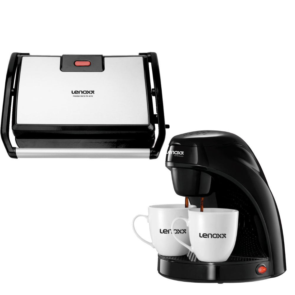 Cafeteira Elétrica Coffee Black Pca033 Lenoxx + Grill Panini Inox Black Pgr165 220v