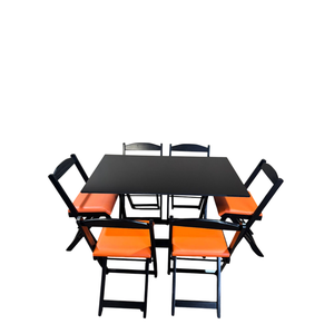 Conjunto de Mesa Bar 120x70 com 6 Cadeiras Dobrável Estofado Laranja