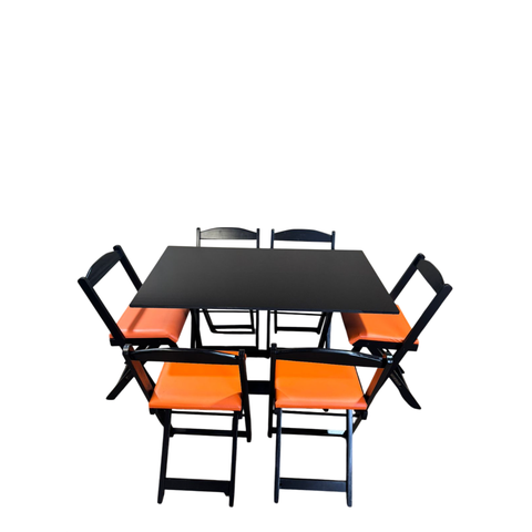 Conjunto de Mesa Bar 120x70 com 6 Cadeiras Dobrável Estofado Laranja