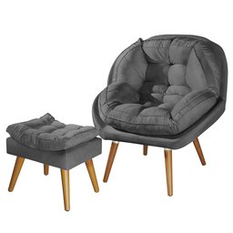 Poltrona+puff Sênior Suede Premium com Pés de Madeira:grafite - 2