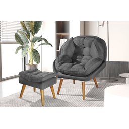 Poltrona+puff Sênior Suede Premium com Pés de Madeira:grafite - 1