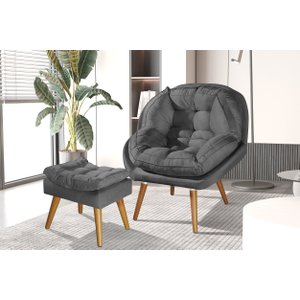 Poltrona+puff Sênior Suede Premium com Pés de Madeira:grafite