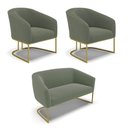 Ver imagem 1 de Namoradeira e 2 Poltronas Industrial Dourado Stella Bouclê Menta D03 - D'Rossi