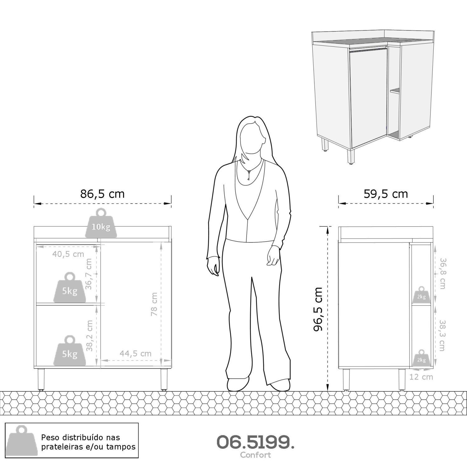 Armário para Cozinha 1 Porta Confort Batrol Móveis - 4