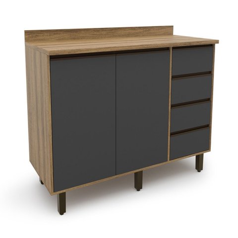 Armário para Cozinha 2 Portas 4 Gavetas Confort Batrol Móveis Marrom/Cinamomo/Grafite