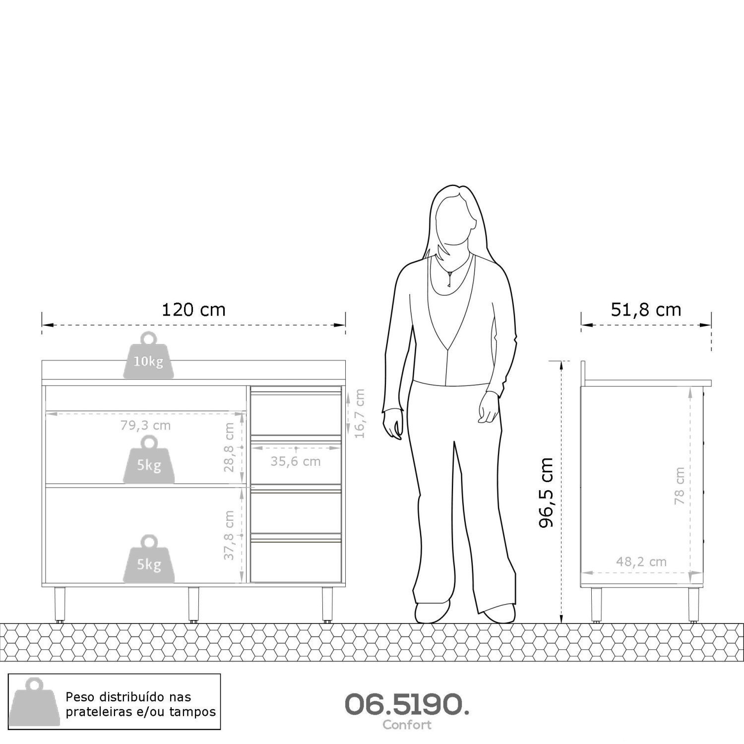 Armário para Cozinha 2 Portas 4 Gavetas Confort Batrol Móveis - 4