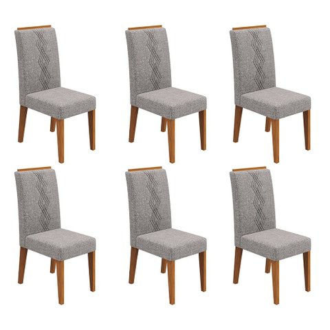 Conjunto Kit com 6 Cadeiras Estofadas para Sala de Jantar Yasmin MDF Freijó Linho Neblina DJ Móveis
