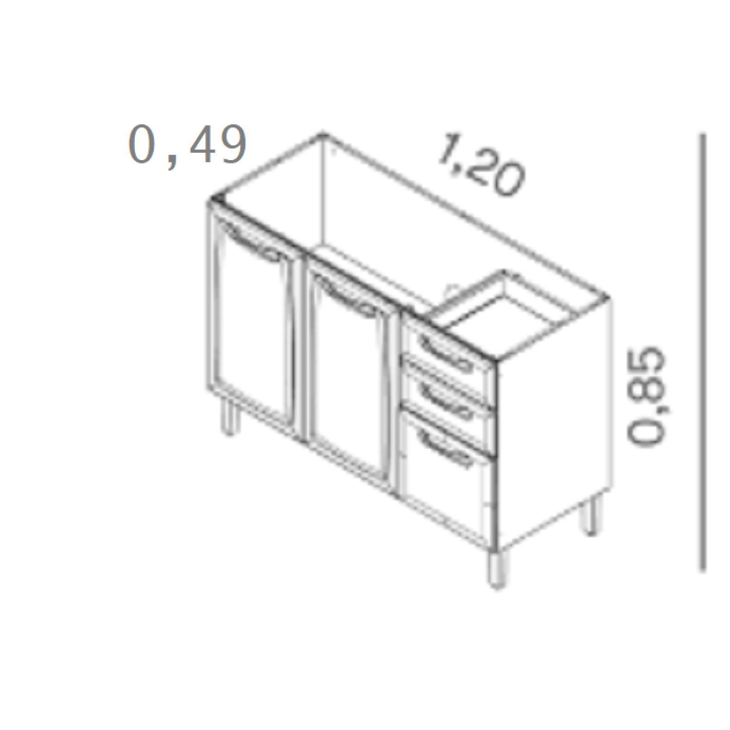 Balcão em Aço 120cm 3 Portas e 2 Gavetas sem Tampo New Premium  - 4