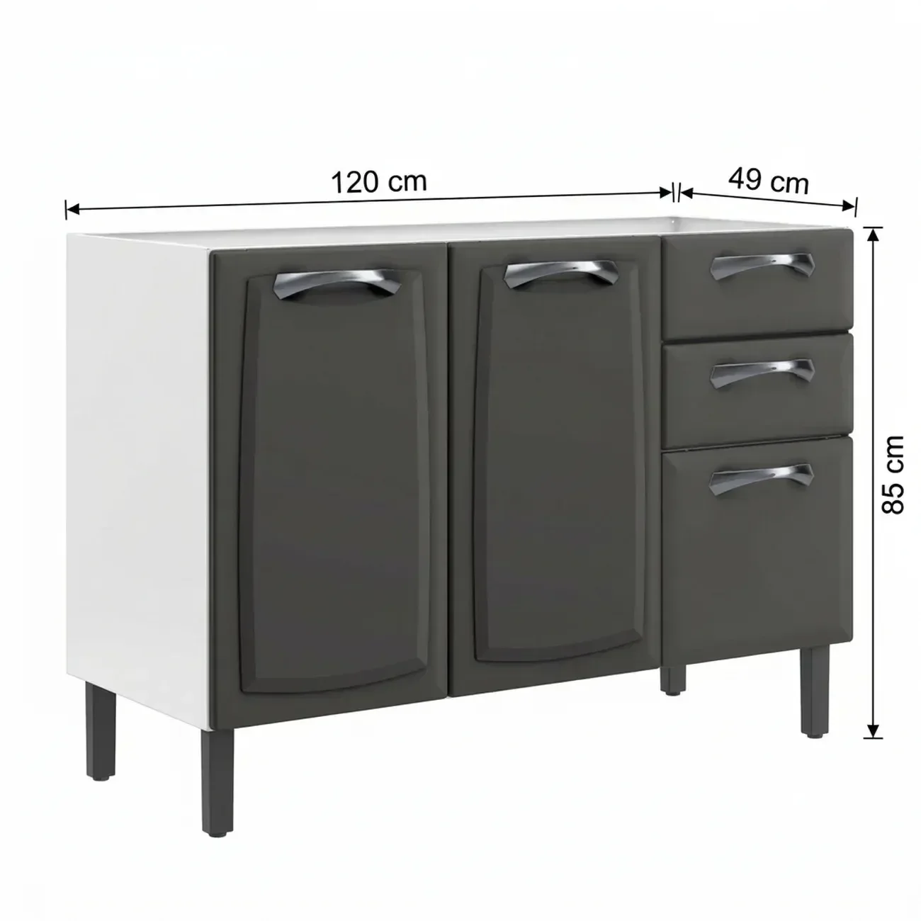 Ver imagem 4 de Balcão de Cozinha em Aço 3 Portas 2 Gavetas 120cm sem Tampo New Premium Itatiaia Cinza Grafite/Branco
