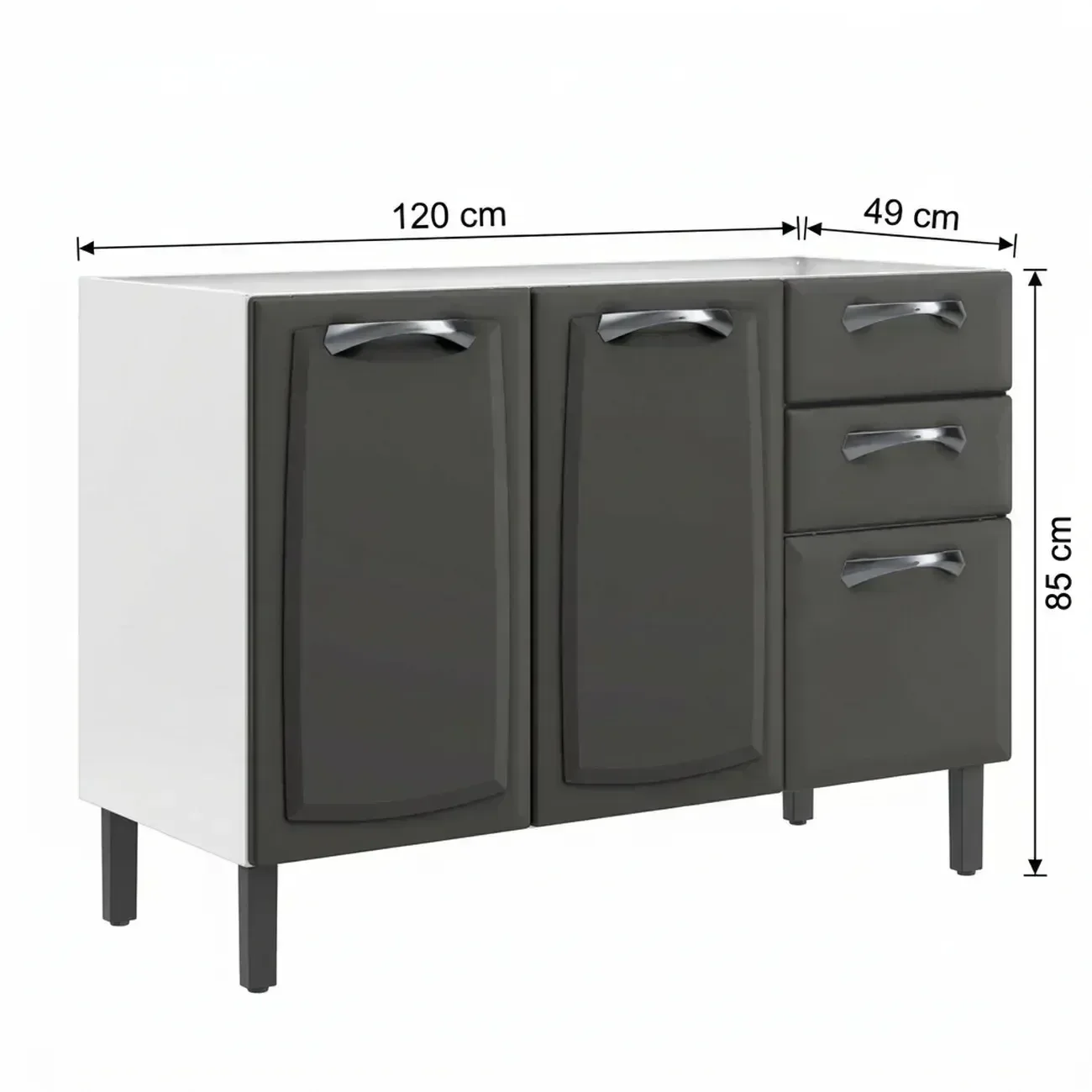 Ver imagem 5 de Balcão de Cozinha em Aço 3 Portas 2 Gavetas 120cm sem Tampo New Premium Itatiaia Cinza Grafite/Branco
