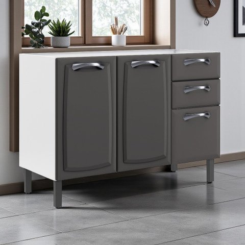 Balcão Cozinha em Aço 3 Portas e 2 Gavetas 120cm sem Tampo New Premium Itatiaia