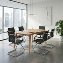 Ver imagem 1 de Kit 7 Peças com Mesa de Reunião e 6 Cadeiras Fixa Esteirinha Corino Espresso Móveis Marrom/Freijo/Preto