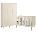 Ver imagem 2 de Jogo de Quarto Infantil Theo Guarda Roupa 3 Portas e Berço Areia Fosco com Pés Madeira Natural -