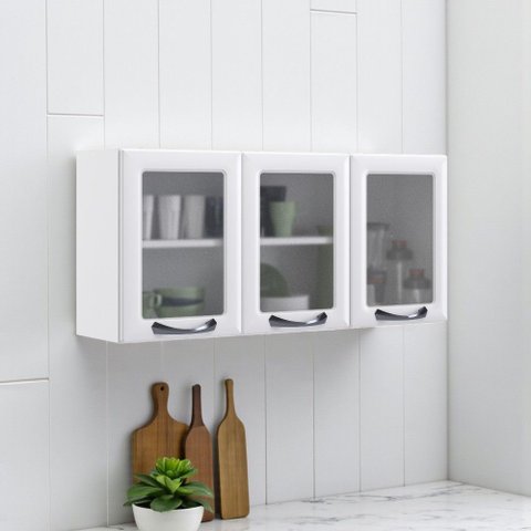 Armário de Cozinha em Aço 3 Portas 120cm com Vidro New Premium Itatiaia