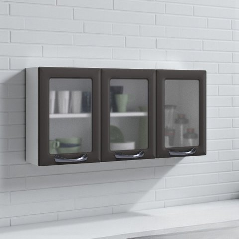 Armário de Cozinha em Aço 3 Portas 120cm com Vidro New Premium Itatiaia 