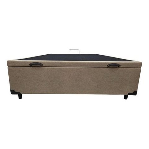 Base Box com Baú Casal Linho Bege 1,38 X 1,88 Reforçada