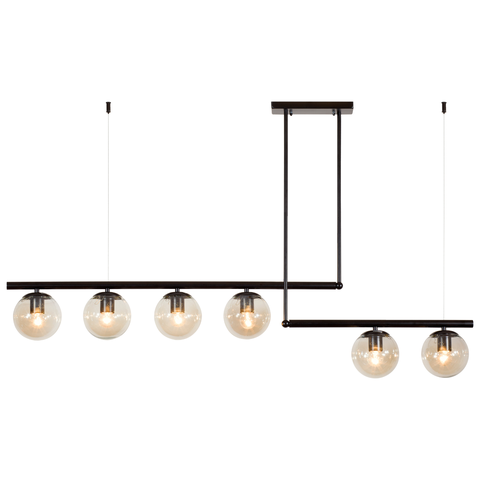 Luminária Pendente Lustre Jabuticaba Moon Preto com Bolas Globos Esferas Âmbar Moderno Luxo Inl109
