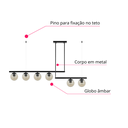 Ver imagem 5 de Luminária Pendente Lustre Jabuticaba Moon Preto com Bolas Globos Esferas Âmbar Moderno Luxo Inl109