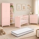 Ver imagem 1 de Quarto de Bebê Completo Doce Sonho com Berço Guarda Roupa 2 Portas Cômoda Trocador e Colchão Movellu
