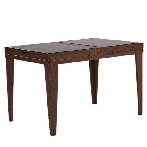 Mesa de Jantar Extensível Gênova 4 a 6 Lugares Vidro Preto Pés em Madeira Maciça
