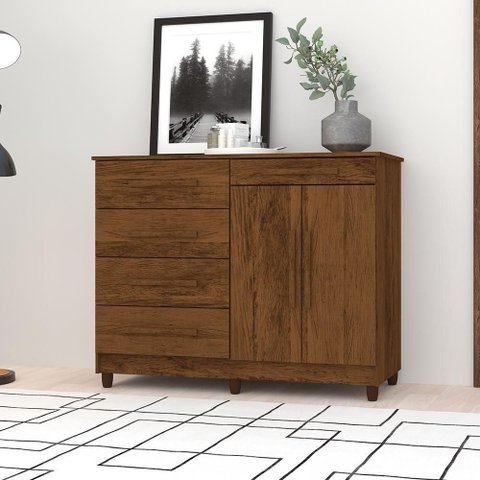 Cômoda Piazza Nobre 2 Portas 5 Gavetas MDP Puxadores MDF Imbuia Vila Rica