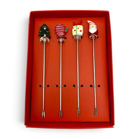 Kit 4 Garfinhos Natalinos para Petiscos e Aperitivos com Enfeites de Natal a: 2cm L: 13cm C: 10cm