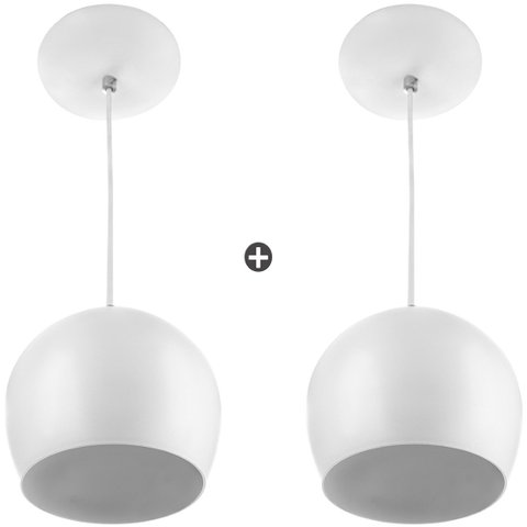 Kit 2 Pendente Bola Pequena Branco Sala Cozinha Quarto