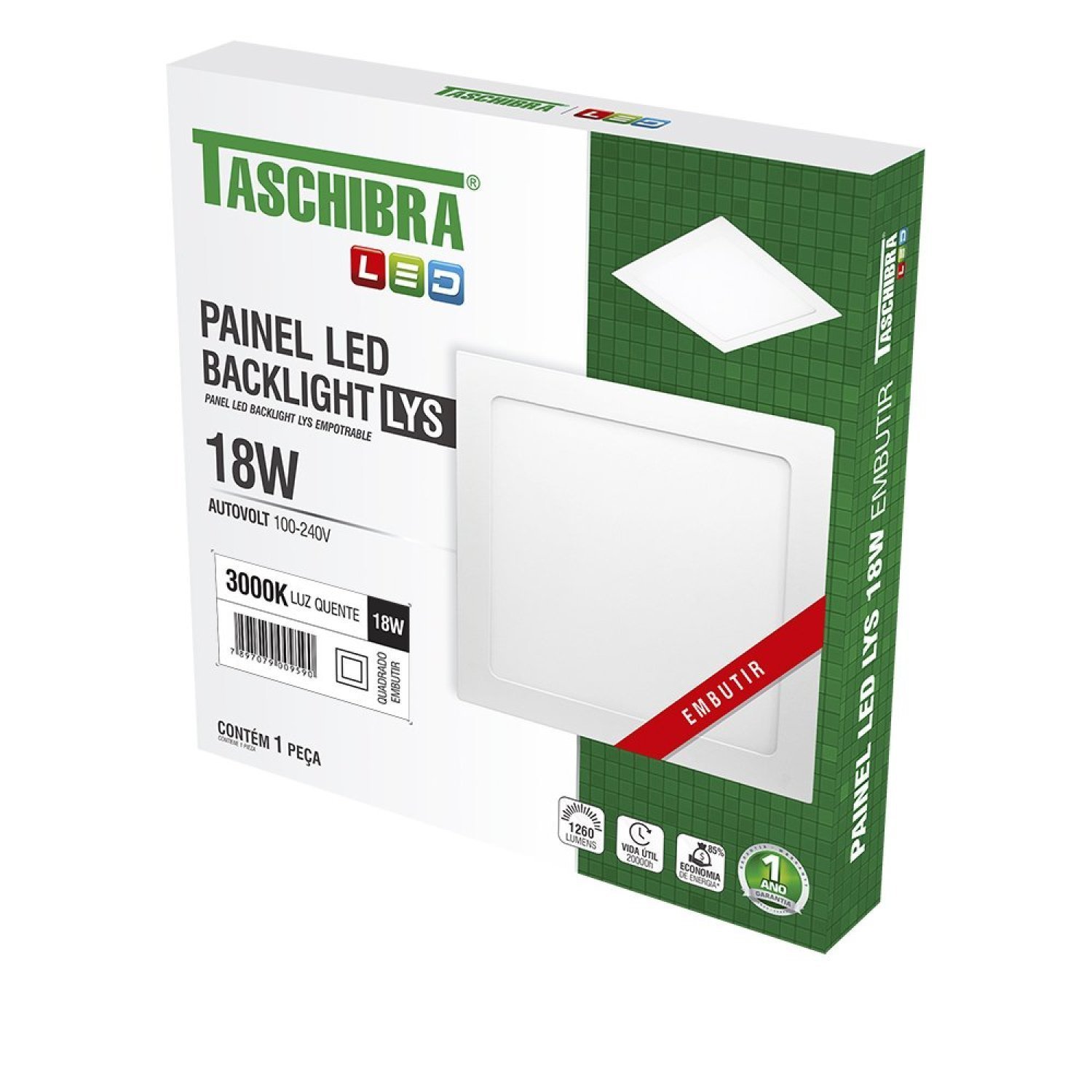 Painel LED 18w Lys Quadrado Embutir 3000k 15140164 Taschibra - 3