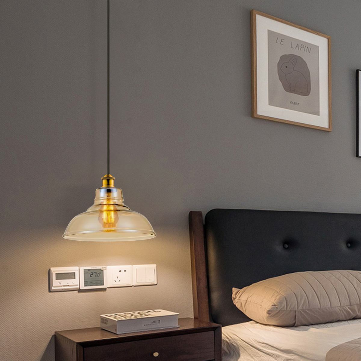 Ver imagem 4 de Luminária Lustre Pendente Teto 28x22cm Vidro Âmbar Industrial Retrô Vintage E27 Gimpo Kjdd-e-188