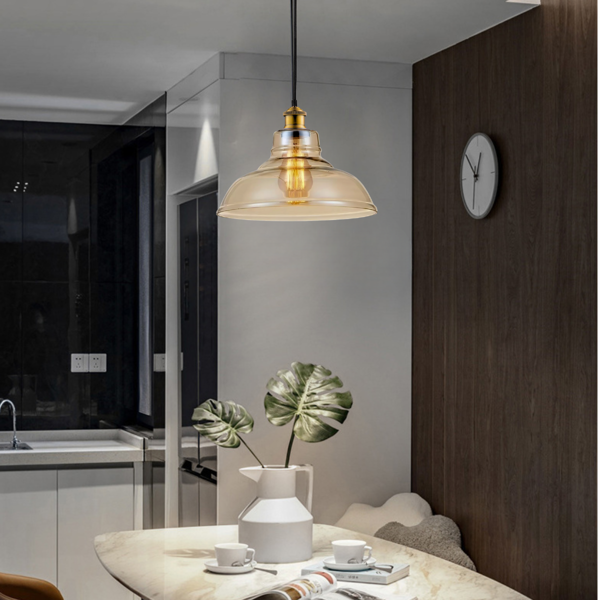 Ver mais imagens de Luminária Lustre Pendente Teto 28x22cm Vidro Âmbar Industrial Retrô Vintage E27 Gimpo Kjdd-e-188