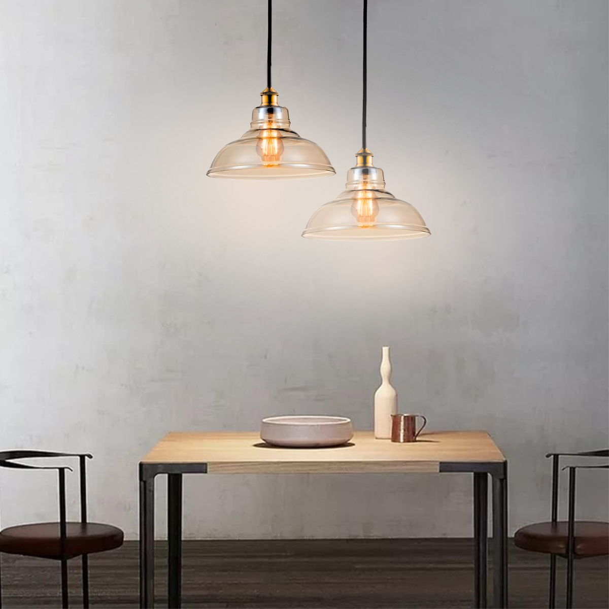 Ver imagem 3 de Luminária Lustre Pendente Teto 28x22cm Vidro Âmbar Industrial Retrô Vintage E27 Gimpo Kjdd-e-188