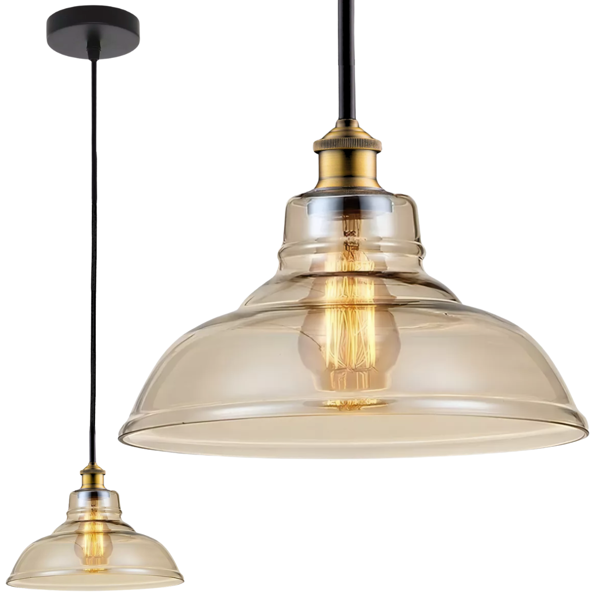 Luminária Lustre Pendente Teto 28x22cm Vidro Âmbar Industrial Retrô Vintage E27 Gimpo Kjdd-e-188